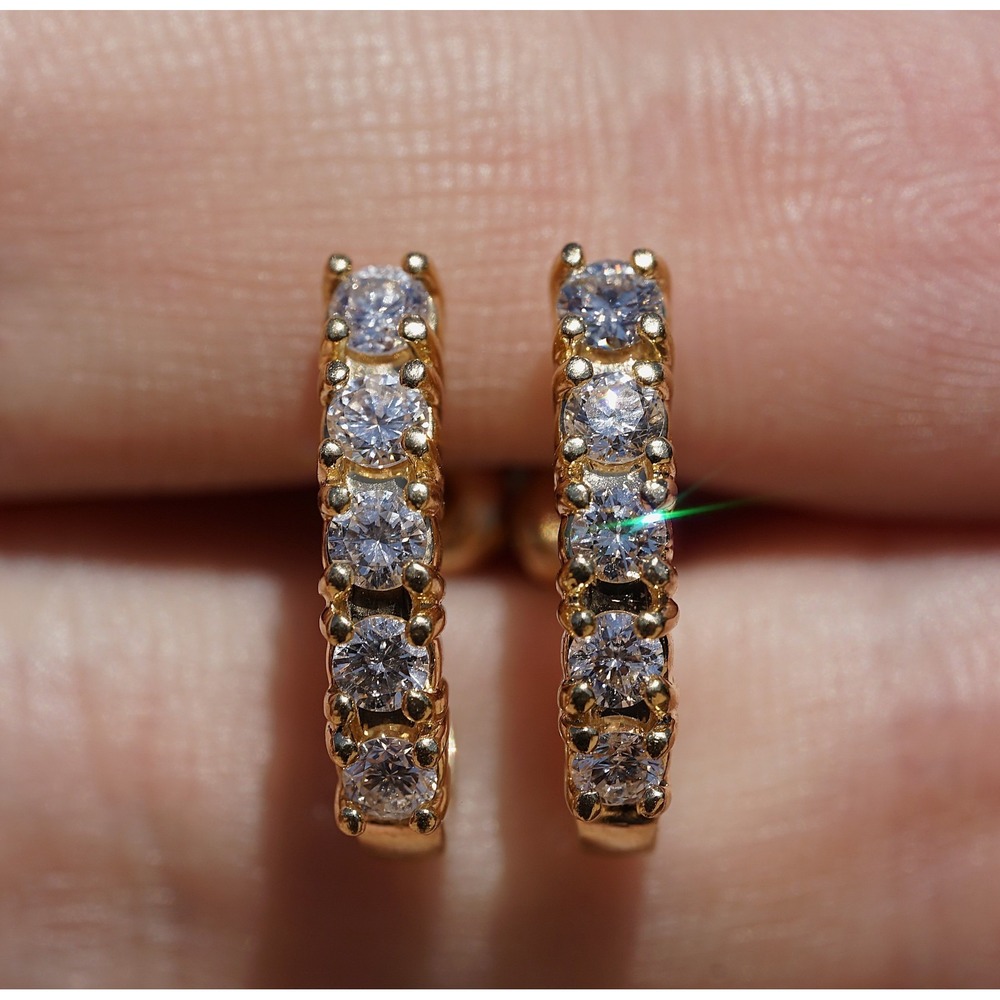 Vintage 14k Solid Yellow Gold Natural Diamond Huggie Hoop Earrings - Prong 4.37g